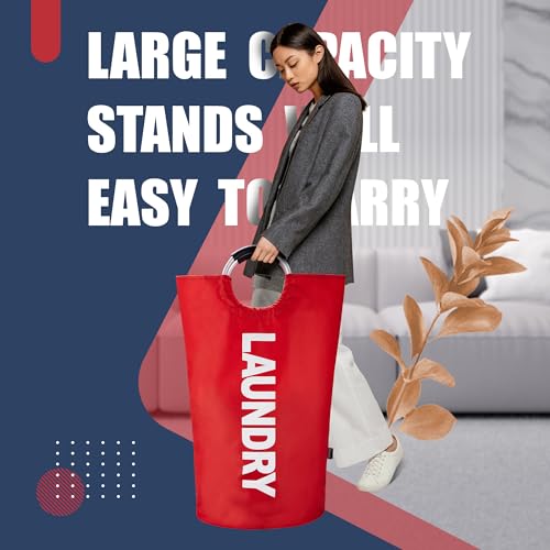 Caroeas 100L Laundry Basket,Large Laundry Hamper, Laundry Bag with Padded Handles, Clothes Hamper Stands Up Well, Collapsible Free Standing Easy Storage Washing Bin (Red,100L) - color: Red, size: 100L