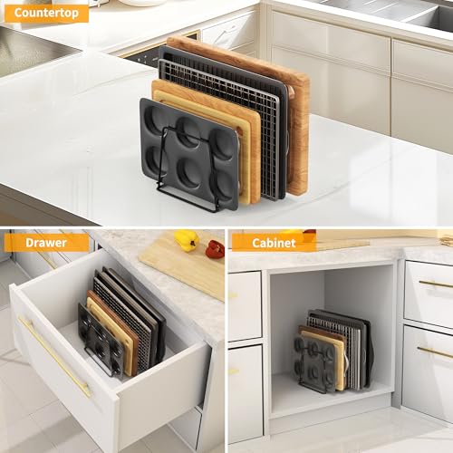 Cutting Board Organizer Kitchen Organizer Rack for Cutting Board, Bakeware, and Cookie Sheet, 5-Slot Heavy-Duty Steel Cookware Holder,Rust-Resistant with Anti-Slip Feet (2, Large) - size: Large（2PCS）