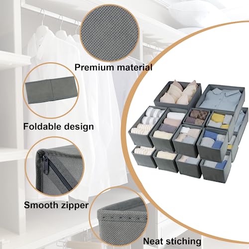 Fordonral 16 Pack Drawer Organizer Clothes, Foldable Fabric Dresser Organizer Closet Organizers and Storage Box for Underwear,Folded Clothes,Baby Clothing,Socks,Bra,Towels,Ties(Gray) - color: Gray, size: 16 Pack