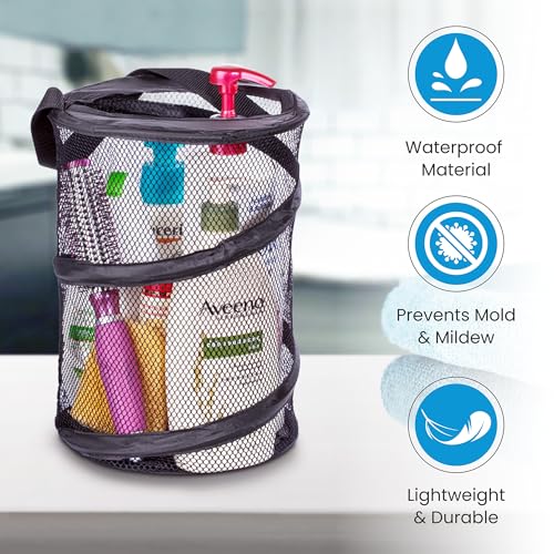 Handy Laundry Foldable Shower Caddy - Collapsible, Portable, Drainage Hole, Carry Handle, Large Compartments, Great Organizer for Camp, Travel, Gym, and Dorm (Black) (Pack of 2) - color: Black, size: Large (Pack of 2)