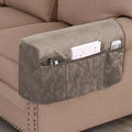 Velvet Quilted Armrest Covers - Water-Resistant Sofa Arm Protectors Set of 2 with Side Pocket Organizer, Non-Slip Furniture Covers for Chairs & Couches (Taupe) - color: Taupe