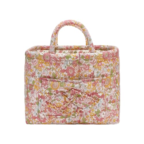 Quilted Fabric Storage Baskets with Handles, Boho Floral Gift Basket Foldable Organizer Bin for Home Decor, Picnic, Travel 12''x10''x10'' (Orange) - color: Orange