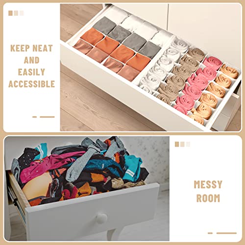 Criusia 3 Pack Sock Underwear Drawer Organizer Dividers, 64 Cell Fabric Foldable Cabinet Closet Organizers and Storage Boxes for Storing Socks, Panties, Ties (16+24+24 Cell, White) - color: White, size: A - 3 Pack & 64 Cells