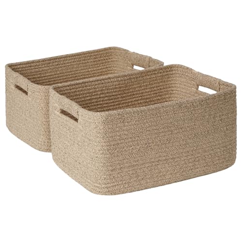 2 Pack Large Storage Basket for Organizing, 17.5"x13"x7" Woven Basket for Shelves, Closet Cube Storage Bins with Wrapped Handle, Cotton Rope Baskets for Kitchen, Clothes, Toys (Natural)) - color: Natural, size: 2 Pack