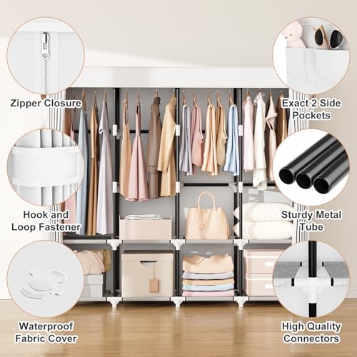 VTRIN Portable Closet for Hanging Clothes 67 Inch Wide Large Capacity Portable Wardrobe Closet with Cover, 4 Storage Shelves and 4 Hanging Rod Sturdy Free Standing Closet for Bedroom, White - color: White, size: 4 Row - 67'' Wide