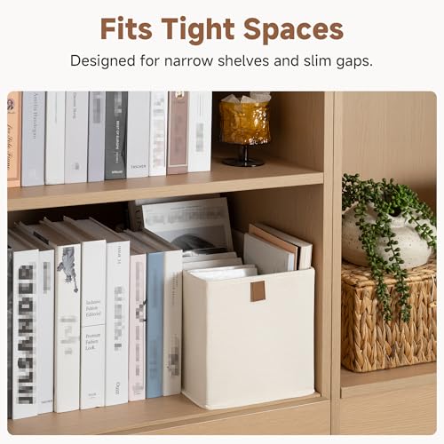 StorageWorks Small Storage Bins, Fabric Storage Bins, Narrow Baskets for Shelves with PU Handle, Perfect for Clothes, Towels, and Light Blankets, Beige, 4-Pack - color: Beige, size: 7.75'' Width (4 Pack)