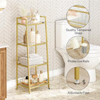 HOOBRO Gold Glass Shelf Stand, 4 Tier Standing Shelf Unit, Bathroom Organizer and Storage, Floor Storage Shelves Waterproof, for Bathroom, Laundry, Toilet, Tempered Glass, Gold GD79CJ01 - size: 15" L x 11.8" W x 42.1" H