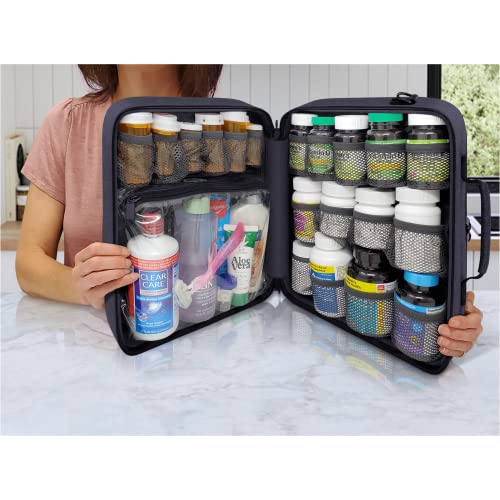 Extra-Large Pill Bottle Organizer, Medicine Bag, Carrier for Medications, Vitamins, and Medical Supplies - Modular Travel Medicine Organizer and Home Storage Med Bag - Dark Gray (with Lock) - style: XL - 1 Compartment - Std Config