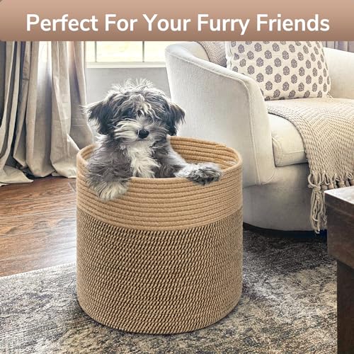 Goodpick Large Cotton Rope Basket 15.8"x15.8"x13.8" Wicker Basket for Blankets, Toy Storage for Living Room, Jute - color: Black & Jute, size: 15.8x15.8x13.8 Inch (Pack of 1)