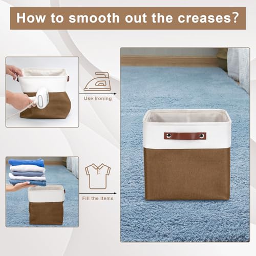 Bagnizer Collapsible Fabric Storage Cubes 11x11 Cube Storage Bins, 4 Pack Closet Baskets Box with Handles for Organizing, Shelf, Toys, Clothes, Home, Office, Nursery (Brown&White) - color: Brown / Off-White, size: Cube - 11"x11"x11"