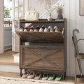 Maupvit Shoe Storage Cabinet with 2 Flip Drawers, Freestanding Organizer with Metal Legs for Entryway, Narrow Shoe Rack Cabinet, Dark Walnut - color: Dark Walnut, style: 2-Drawers