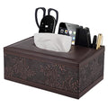 Tissue Box Cover Rectangle Retro Tissue Box Holder PU Leather Facial Tissues Organizer,Multifunctional Remote Control Stationery Storage Box,Home Office Supplies Car Napkin Caddy - color: Multifunctional Tissue Box-retro