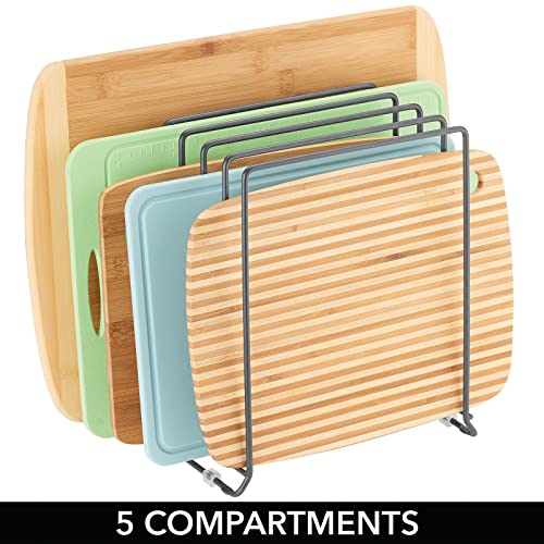 mDesign X-Large Steel Storage Tray Organizer Rack for Kitchen Cabinet, Divided Holder - 5 Slots for Skillets, Frying Pan, Pot Lids, Cutting Board, Baking Sheets, Concerto Collection, 2 Pack, Dark Gray - color: Graphite Gray, size: Pack of 2