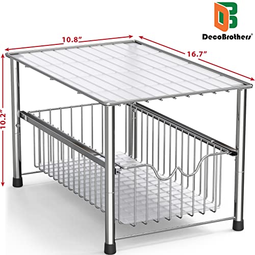 DecoBrothers Stackable Under Sink Organizer with Sliding Basket, Chrome - color: Chrome