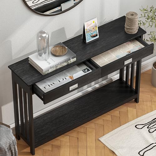 ChooChoo 47" Black Entryway Table with Drawer, Narrow Console Table with Storage Shelf, Sofa Table for Living Room, Entryway, and Hallway - color: Black, size: 11.8"D x 47.2"W x 31.5"H