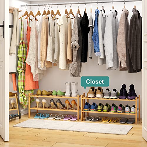 viewcare 2-Tier Bamboo Shoe Rack for Entryway, Bamboo Wood Shoe Organizer for Hallway Closet, Free Standing Shoe Racks for Indoor Outdoor - color: Natural Bamboo, size: 2-Tier