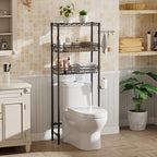 Golpart 3-Tier Over-The-Toilet Storage Shelf,Heavy-Duty Adjustable Bathroom Rack with 2 Mesh Baskets,Toilet Paper Holder & Hooks,Space-Saving Organizer for Bathroom,10”D x 24”W x 66”H,Black - size: Black with Baskets-10"D x 24"W x 66"H