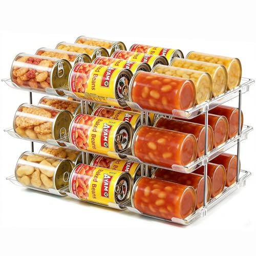 Can Organizer for Pantry, Stacking Can Storage Organizer Pantry, Automatic Can Rack for Fridge, 3Tire 3 Columns Can Holder for 36 Cans, Canned Goods Organizer Suitable for Cabinet Pantry Countertop