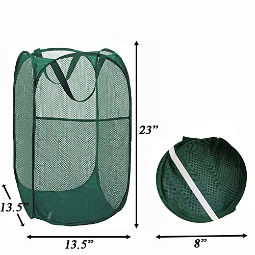 Pop Up Laundry Hamper, Reinforced Mesh Laundry Basket, Folding Clothes Storage Bin for Home, Dorm, Apartments, Travel (Green, Vertical) - color: Green