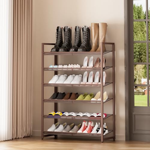6-Tier Metal Large Shoe Rack,Tall Shoe Rack for Closet,entryway,Garage, with Adjustable Flat or Angled Shelves, Hold 20-26 Pairs Shoes - color: Bronze, size: 6Tier