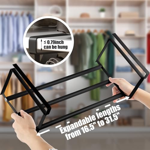 CroBlissful 2 Pcs Expandable Shoe Rack Organizer for Closet 16.5-31.5 Inch Adjustable Retractable Hanging Cabinet Shoe Shelf Dorm Room Storage for Space Saving (Black) - color: Black