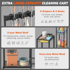 Broom Holder with Cleaning Supplies Organizer, Broom Closet Storage Cabinet with Cleaning Caddy, Cleaning Cart with Mop Hanger Gripper Rack Hooks,Janitorial Cart,Utility Carts Household Essentials - size: Medium