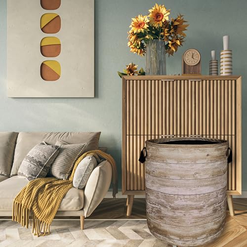 Wood Grain Laundry Basket Foldable With Handles Tree Stump Texture Tote Bag Oxford Cloth Colorful Laundry Hamper Clothes Toy Storage Bucket For Bathroom/Laundry/Bedroom 18.9" x 16.5 " - color: Tree Stump Wood Grain Printed