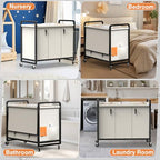 60 Gal (230L) Laundry Sorter 3 Section with Lid, Laundry Hamper Cart with Heavy Duty Rolling Lockable Wheels and Metal Handle,Laundry Basket Organizer with Removable Bag for Laundry Room - White