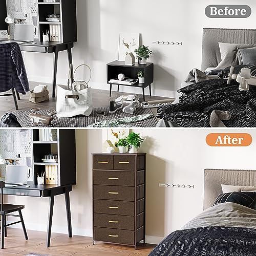 Tall Dressers for Bedroom, 7 Drawers Dresser Fabric Storage Closets Storage Units Organizer Tower Steel Frame Wooden Top for Bedroom, Hallway,Nursery, Entryway(Dark Brown) - color: Dark Brown