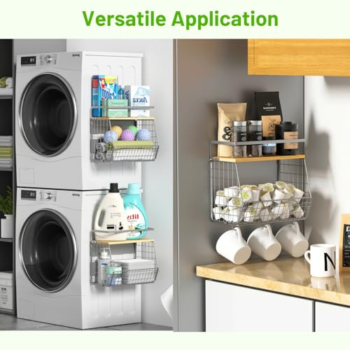 Ofiray-home Magnetic Fridge Shelf with Wood Lid, Fruit Potato Onion Storage Bins, Pantry Organizers, Large Container Spice Rack for Refrigerator, Kitchen Counter, Cabinet (1, Silver) - color: Silver-gray, size: 1-Regular