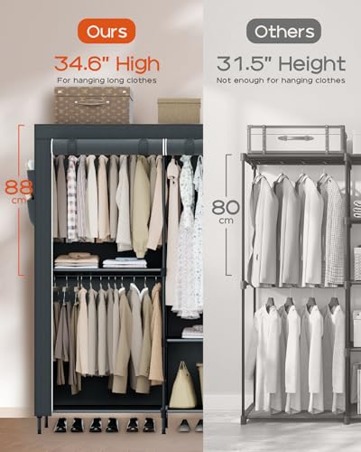 CASAMAYA Clothes Rack, Portable Closet, 81.5 Inch Large Capacity Wardrobe Closet, Clothes Storage Organizer with Shelves and 5 Hanging Rods, Easy to Assembly, Grey PCT136G01 - color: Grey, size: 81.5"L x 17.7"W x 78"H