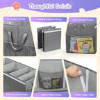 Lewondr 160L Extra Large Toy Storage Organizer with Lid, 40"x16"x16"Collapsible Sturdy Toy box, Toy Chest for Boys Girls, Toybox Storage Bins with 3 Removable Dividers for Living Room, Nursery, Grey