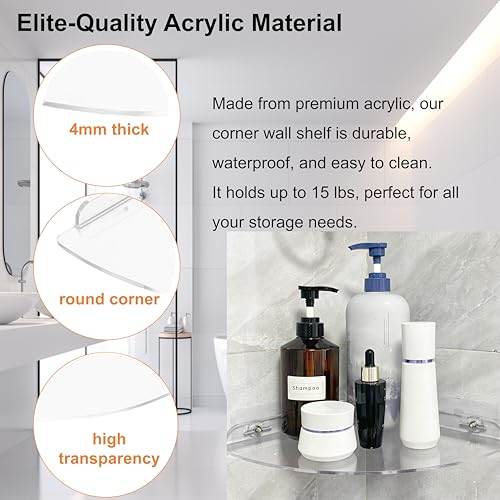 Acrylic Corner Shelves, Adhesive Shelf, Shower Caddy Organizer for Home Decor,Clear Shower Shelf,No Drilling Wall Mounted Bathroom Shelves (Clear 10 inch 1 set) - color: Clear 10 inch 1 set