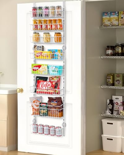 VEVOR Over the Door Pantry Organizer, 8-Tier Pantry Organization and Storage, Heavy-Duty Steel Hanging Spice Rack, Adjustable Wall Seasoning Shelves, for Home Kitchen Laundry Room Bathroom, White - color: White, size: 8-Tier
