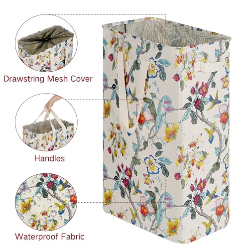efluky Slim Laundry Basket, Narrow Laundry Hamper with Handles, Collapsible Dirty Clothes Hamper, Tall Laundry Bin for Laundry Room, Dorm and Bedroom, 19.8 Gallon (75L) Floral - color: Floral, size: 75L without Lid