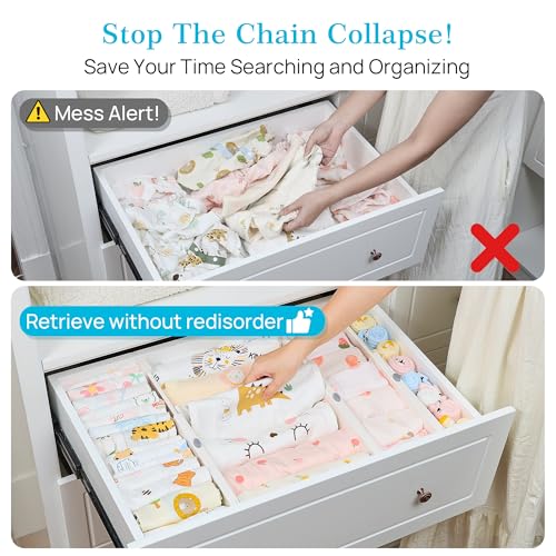 Vtopmart 4 Pack Drawer Dividers for Clothes, 4" High 11.3"-17" Adjustable Expandable Dresser Drawer Organizer, Plastic Drawers Separators for Dresser, Baby Clothes, Underwear, Kitchen & Office Storage