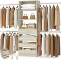 Aheaplus Closet System, 4-9Ft Closet Organizer with 4 Wooden Drawers, Wood Closet Organizer System with Tower, Walk-in Closet Organizer Wardrobe Garment Clothes Rack with 4 Hanging Rods, 2White Oak - color: White Oak