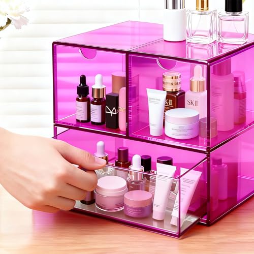 Gelite Desk Organizer with 3 Storage Drawers for Makeup Office Acrylic Desktop Drawer Organizer for Vanity Office Organization and Storage Box, Purple - color: Purple