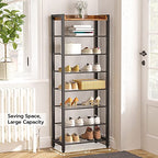 HOOBOR 8 Tier Shoe Rack, Large Capacity Shoe Storage for 14-16 Pairs, Sturdy Metal Shoe Shelf for Closet Entryway, Space Saving Shoe Organizer for Sneakers Heels, Rustic Brown BF48XJ01 - size: 20.5" L x 11.8" W x 53.9" H