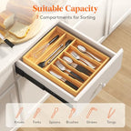 Lifewit Silverware Drawer Organizer, Utensil Tray for Kitchen, Flatware and Cutlery Holder, Storage for Spoons Forks Knives, 33 x 42cm, Natural - size: 12.9''W x 16.5''D