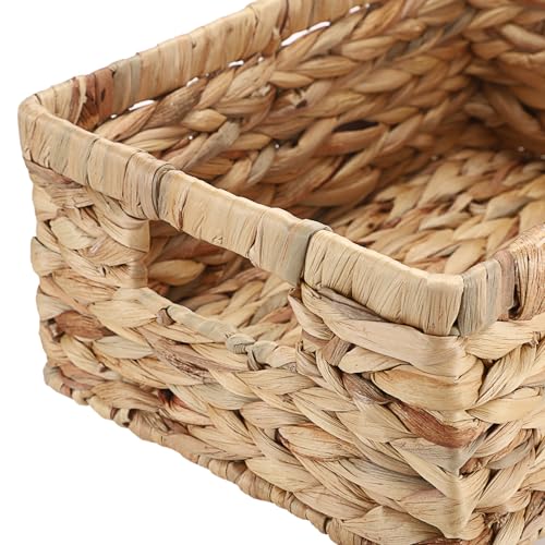 Wicker Basket for Shelf Water Hyacinth Storage Baskets with Built-in Handles Handwoven Natural Basket Bin for Bathroom Kitchen Home Decor,12 x 9 x 5 inches - size: 12"L x 9"W x 5"H