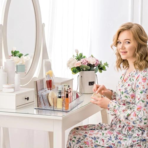 Vtopmart 1 Tier Clear Makeup Organizer with Drawer, Cosmetic Storage for Dresser Countertop and Bathroom Vanity, Beauty Holder for Lipstick Brush Skincare - style: 1 Tier