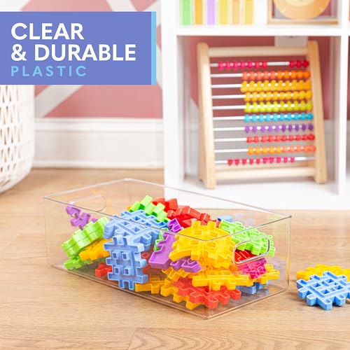 Plastic Food Storage 2 Pack Clear Container Bin with Handles for Organizing Kitchen, Pantry, Refrigerator, Freezer, Pantry, Cabinet, Closet, Bathroom. 14”x8”x5” - size: 14x8x5