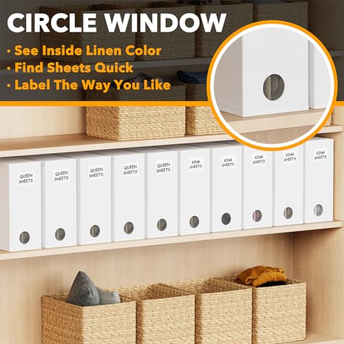 SpaceAid 10 Pack Bed Sheet Organizers and Storage, Foldable Sheet Organizer for Linen Closet, Sheets Set Folder Keeper with Window XL (Queen & King Size) Organizing Bedding Container, White - color: White, size: 10 Pack