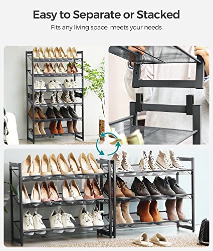 SONGMICS Shoe Rack, 6-Tier Shoe Organizer, Metal Rack for Garage, Set of 2, 3-Tier Stackable Shelf, with Adjustable Flat or Angled Shelves, 18-24 Pairs, Charcoal Gray ULMR003G02 - color: Charcoal Gray, size: 6 Tiers (29.1"W)
