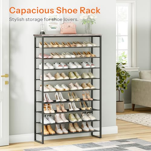 HOOBRO 10-Tier Shoe Rack for Entryway, 39.4" L Shoe Storage Organizer, Large Capacity Shoe Shelf for Closet, Front Door Entrance, Hallway, Holds 45-50 Pairs of Shoes, Greige and Black BG171XJ01 - color: Greige + Black, size: 10 Tiers (39.4"W)