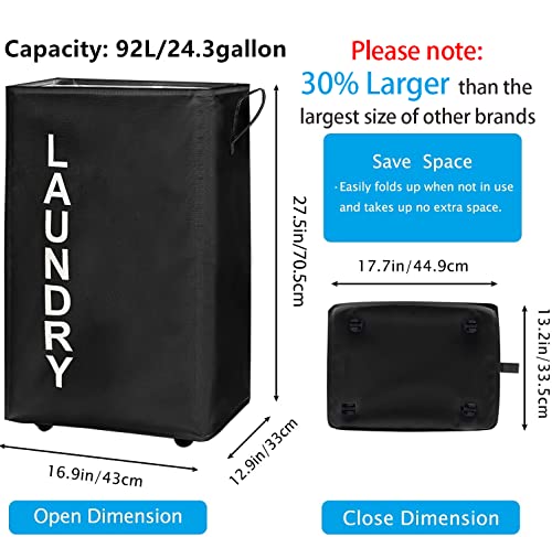 92L Extra Large Rolling Laundry Basket with Leather Handle,Tall Laundry Hamper on Wheels,Laundry Bin,Rolling Laundry Cart Black - color: Black/XXL, size: Super Large 27.5"