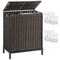 SETVSON Laundry Hamper with Lid, 112 L Handwoven Rattan Wicker Laundry Basket, 2 Removable Liner Bags Metal Heightened Feet, 6 Mesh Bags, 2 Section Large Clothes Hamper for Bathroom Bedroom, Brown - color: Brown, size: 112 L - 29.6 gal