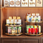 Spice Rack Lazy Susan Organizer for Cabinet, Rotating Spice Organization 2 Tier Adjustable Lazy Susan Turntable Spice Cabinet Organizer for Kitchen Countertop & Pantry, Wood 10 Inch Seasoning Storage