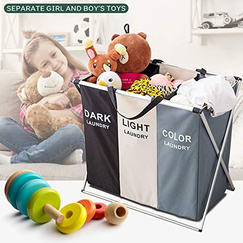 Nicesail 3 Section Laundry Basket Printed Dark Light Color, Foldable Hamper/Sorter with Waterproof Oxford Bags and Aluminum Frame, Washing Clothes Storage for Home, Dormitary Multicolored - size: 3 sections